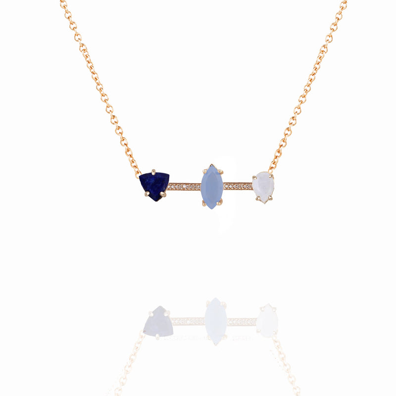 Cerulean 3 Stone Pave Bar Necklace